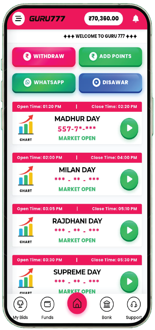 GURU 777 matka app on mobile phone